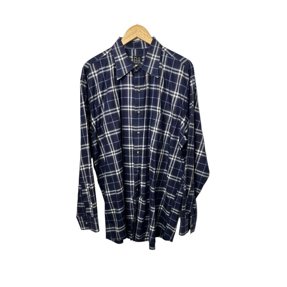 Jos. A. Bank Navy Blue Plaid Long Sleeve Button Down Shirt Men's Size XL